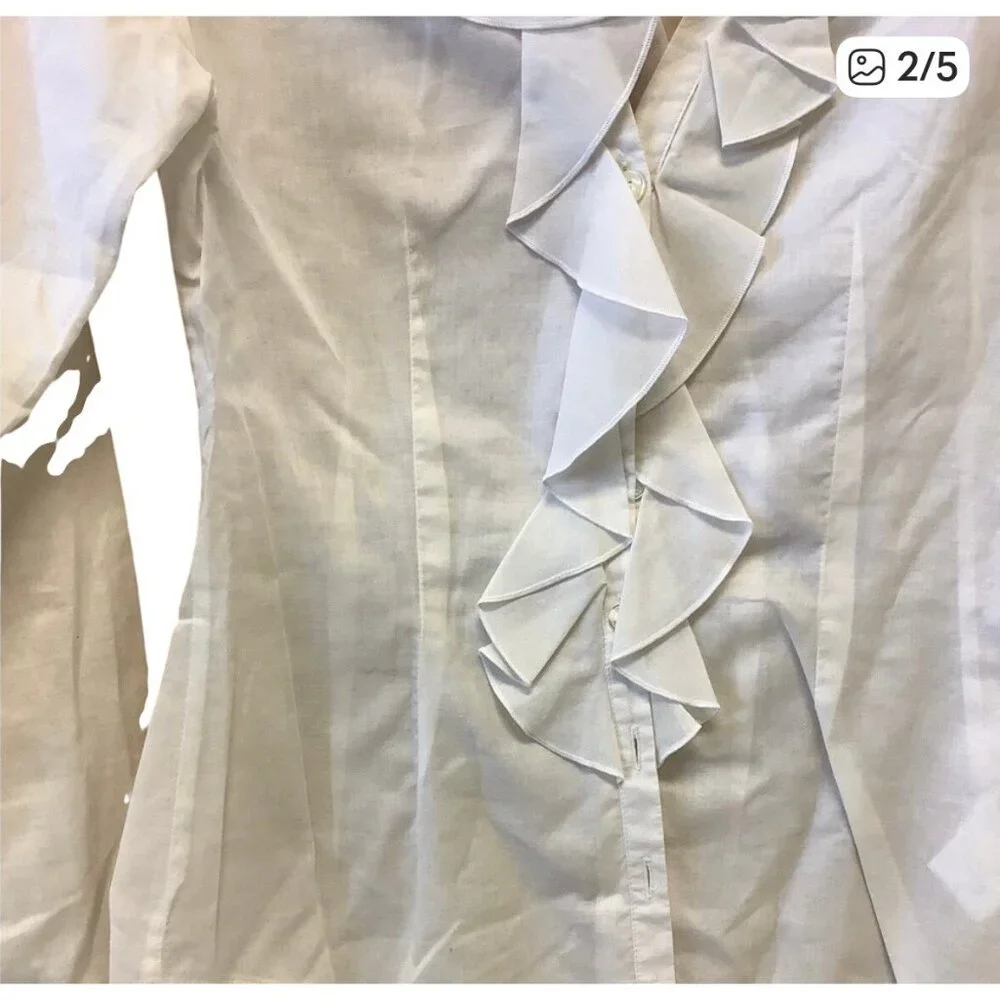 New $430 Anne Fontaine 0 XS White Sheer Voile Blouse Shirt Top Ruffle V Neck - Picture 3 of 6